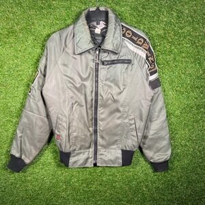 Vintage Early Warning Hondaline Goldwing Motorcycle Jacket Gray Nylon S USA 80's